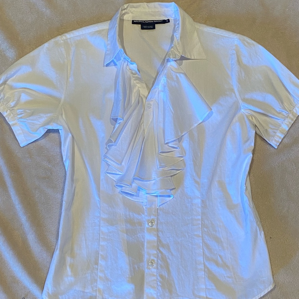Ralph Lauren Sport White Ruffle Button Down Shirt
